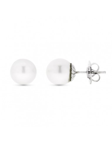 18K PENDIENTES ORO BLANCO Y PERLA AUSTRALIANA 9 MM CIERRE PRESION