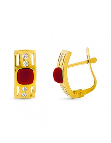 18K PENDIENTES ORO AMARILLO CORAL FINO 4 MM CIRCONITA CIERRE CATALÁN