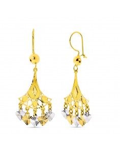 18K PENDIENTES ORO BICOLOR LARGOS. CIERRE GANCHO