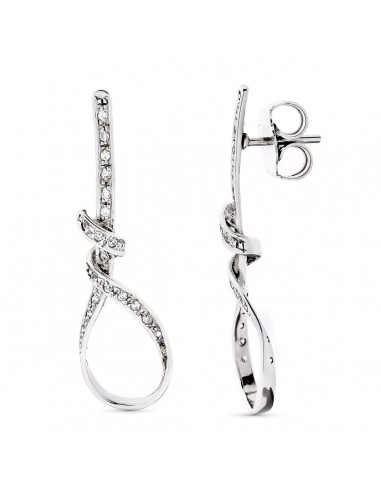 18K PENDIENTES ORO BLANCO LARGOS NUDO CIRCONITA 41X12 MM PRESIÓN
