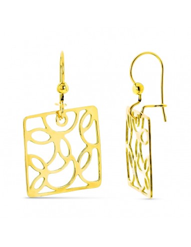 18K PENDIENTES CUADRADOS ORO AMARILLO CALADOS CIERRE GANCHO