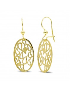 18K PENDIENTES ORO AMARILLO LARGOS OVAL CALADOS CIERRE GANCHO