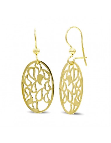 18K PENDIENTES ORO AMARILLO LARGOS OVAL CALADOS CIERRE GANCHO