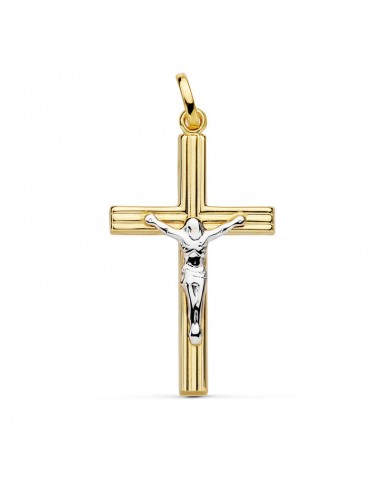 18K CRUZ CRISTO HUECA BICOLOR 28 X 17 MM