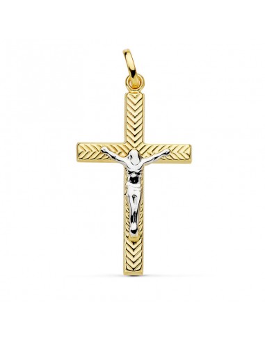 18K CRUZ CRISTO HUECA BICOLOR 28 X 17 MM