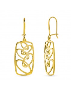 18K PENDIENTES ORO AMARILLO LARGOS RECTANGULARES CALADOS CIERRE GANCHO