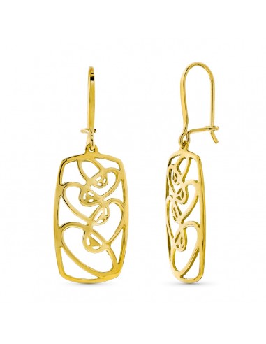 18K PENDIENTES ORO AMARILLO LARGOS RECTANGULARES CALADOS CIERRE GANCHO