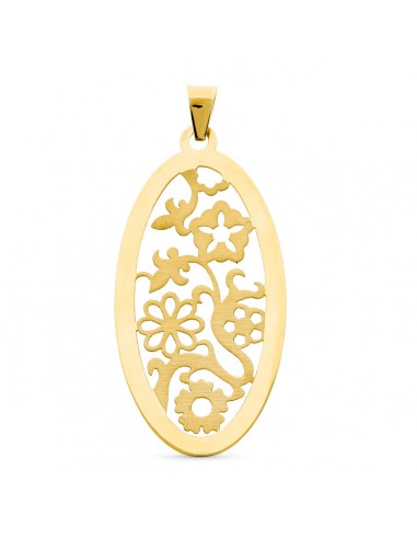 18K COLGANTE ORO AMARILLO OVAL CALADO MATE Y BRILLO