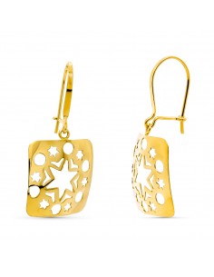 18K PENDIENTES ORO AMARILLO LARGOS CALADOS 31X16 MM CIERRE GANCHO.