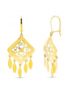 18K PENDIENTES ORO AMARILLO LARGOS CALADOS LAGRIMAS CIERRE GANCHO