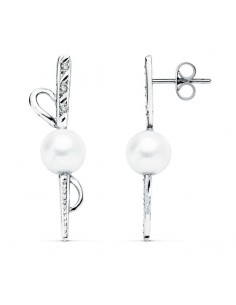 18K PENDIENTES ORO BLANCO PERLA 30X9 MM CIERRE PRESION