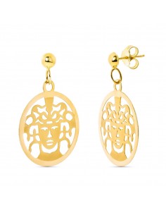 18K PENDIENTES ORO AMARILLO REDONDO CALADO MEDUSA CIERRE PRESIÓN