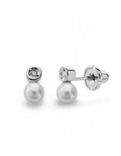 18K PENDIENTES PERLA-DIAMANTES TALLA BRILLANTE 0,012 QTES.