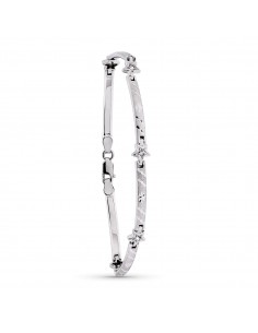 18K PULSERA ORO BLANCO MATE Y BRILLO BARRAS Y ESTRELLAS 19CM