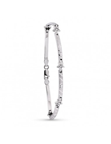 18K PULSERA ORO BLANCO MATE Y BRILLO BARRAS Y ESTRELLAS 19CM