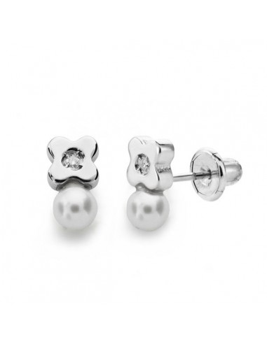 18K PENDIENTES PERLA 3MM.DIAMANTES TALLA BRILLANTE 0.012KTS