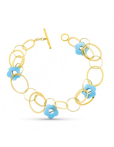 18K PULSERA ORO AMARILLO CIRCULOS Y FLOR TURQUESA 20CM