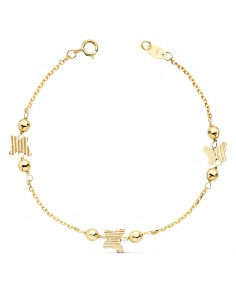 18K PULSERA MARIPOSAS Y BOLAS LISAS 4MM.