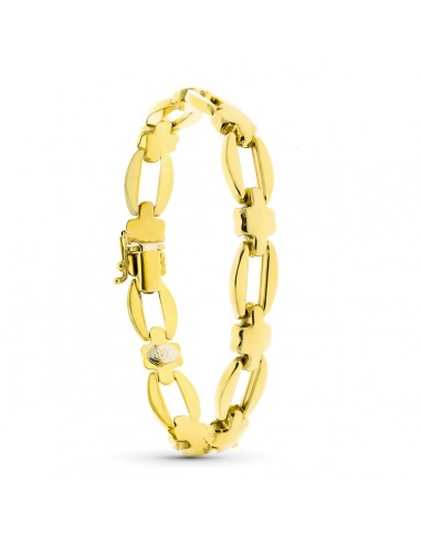 18K PULSERA ORO AMARILLO ESLABON OVAL Y CRUZ 19CM