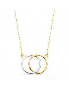 18K GARGANTILLA ORO BICOLOR DOS AROS 16 X 12 MM. CADENA FORZADA 44 CM.