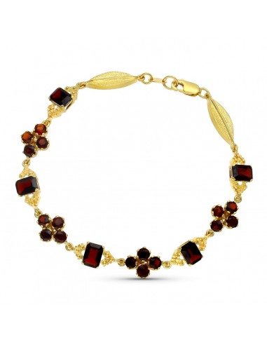 18K PULSERA ORO AMARILLO GRANATES 19CM