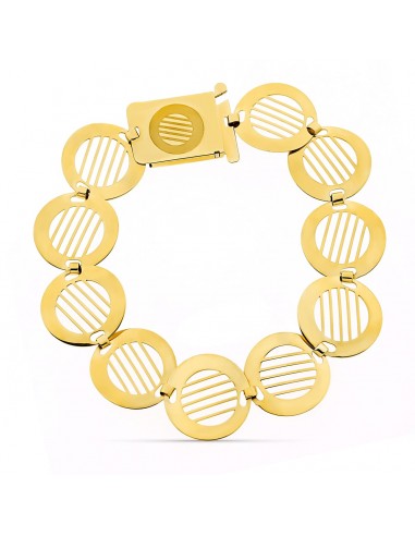 18K PULSERA ORO AMARILLO ESLABONES CALADOS HILOS. ANCHO 16 MM LARGO 18.5 CM