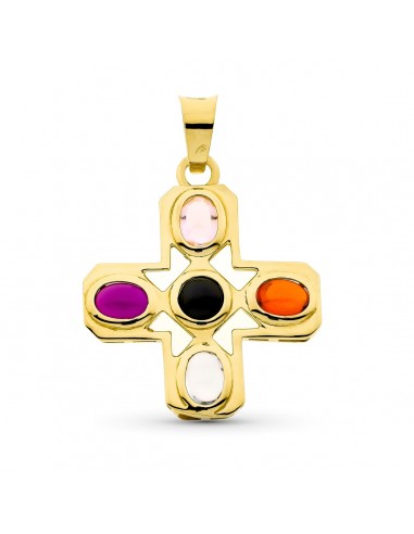 18K COLGANTE CRUZ ORO AMARILLO PIEDRAS 34X30 MM
