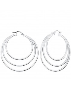 18K PENDIENTES AROS TRIPLES ORO BLANCO HUECOS REDONDOS 43 MM