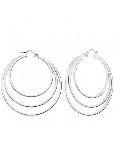 18K PENDIENTES AROS TRIPLES ORO BLANCO HUECOS REDONDOS 43 MM