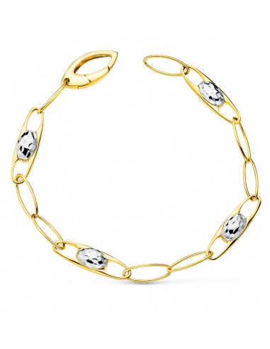 18K PULSERA ORO BICOLOR ESLABONES MOTIVOS TALLADOS. ANCHO 6 MM LARGO 19CM