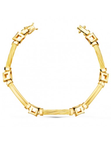 18K PULSERA ORO AMARILLO ESLABONES Y CUADRADOS ANCHO 8 MM LARGO 20CM