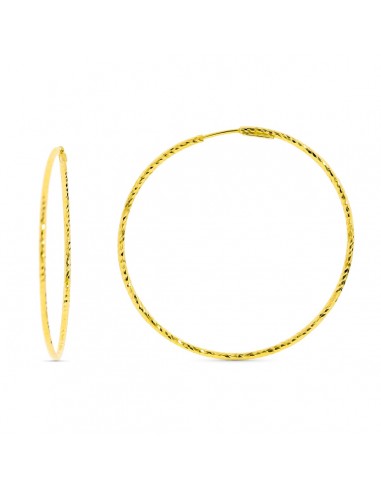 18K PENDIENTES AROS ORO AMARILLO DIAMANTADOS. 40X1.50 MM