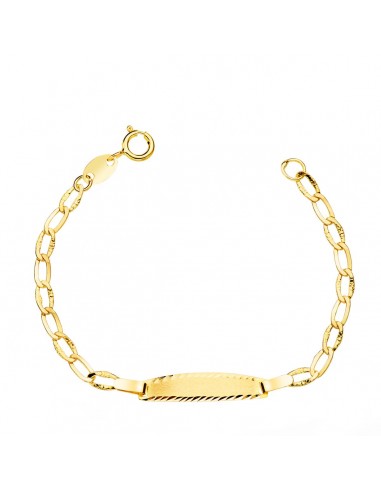18K ESCLAVA BEBÉ ORO AMARILLO BILBAO PLACA CHAPA MATE TALLADA 19X4 MM 12CM