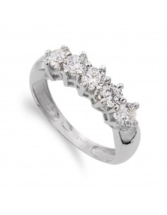 18K SORTIJA ORO BLANCO CINCO CIRCONITA EN GARRAS ANCHO: 5 MM