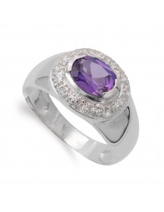 18K SORTIJA ORO BLANCO AMATISTA Y CIRCONITAS. ANCHO: 13 MM