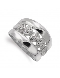 18K SORTIJA ORO BLANCO CORAZONES Y CIRCONITAS. ANCHO: 13 MM