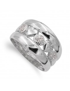 18K SORTIJA ORO BLANCO CORAZONES Y CIRCONITAS. ANCHO: 12 MM
