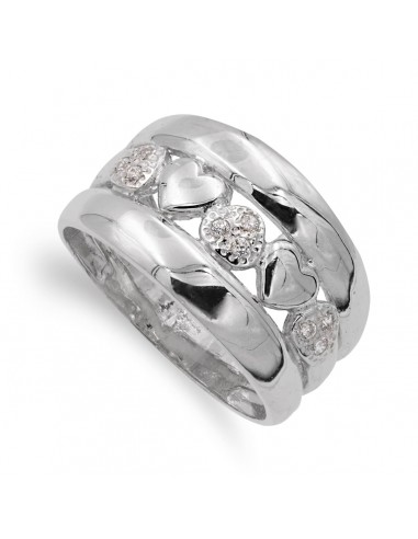 18K SORTIJA ORO BLANCO CORAZONES Y CIRCONITAS. ANCHO: 12 MM