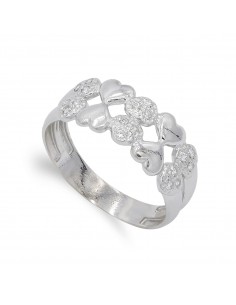18K SORTIJA ORO BLANCO CORAZONES LISOS Y CIRCONITAS. ANCHO: 8 5 MM
