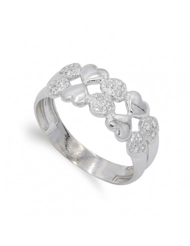 18K SORTIJA ORO BLANCO CORAZONES LISOS Y CIRCONITAS. ANCHO: 8 5 MM