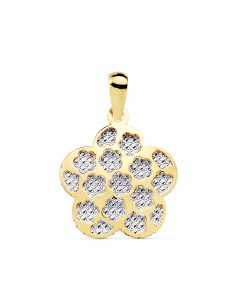 18K COLGANTE FLOR BICOLOR. 17 X 17 MM.