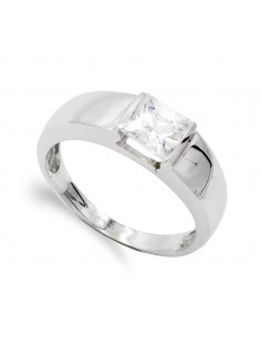 18K SORTIJA ORO BLANCO CON CIRCONITA CUADRADA. ANCHO: 6 MM