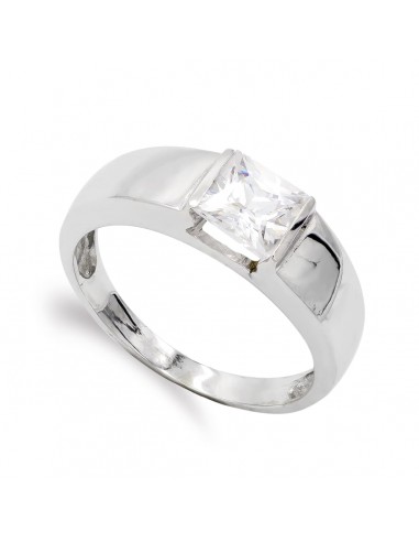 18K SORTIJA ORO BLANCO CON CIRCONITA CUADRADA. ANCHO: 6 MM
