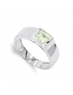 18K SORTIJA ORO BLANCO CON OLIVINA. ANCHO: 6 MM