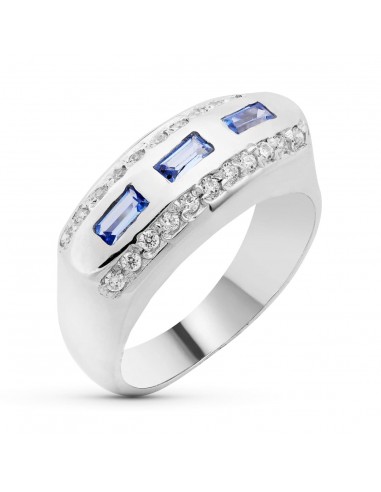 18K SORTIJA ORO BLANCO CON CIRCONITA AZULES BAGUETTE Y BLANCAS. ANCHO: 8 MM