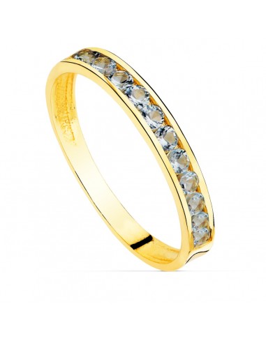 18K SORTIJA ORO AMARILLO CIRCONITA AGUAMARINA ANCHO CUERPO 2.5 MM