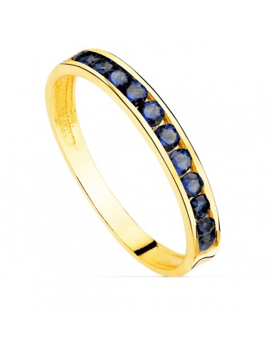 18K SORTIJA ORO AMARILLO CIRCONITA AZULES. ANCHO CUERPO 2.5 MM