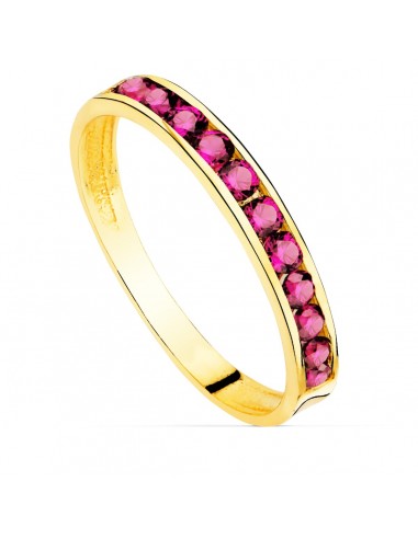 18K SORTIJA ORO AMARILLO CIRCONITA ROJAS. ANCHO CUERPO 2.5 MM