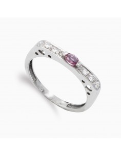 18K SORTIJA ORO BLANCO RUBI 4 5 X 3 MM Y CIRCONITA. ANCHO: 3 MM