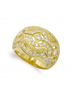 18K SORTIJA ORO AMARILLO CALADA CON CIRCONITAS. ANCHO: 17 MM
